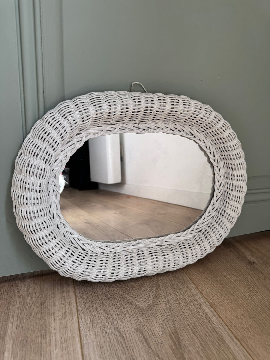 White rattan mirror
