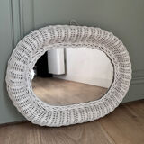 White rattan mirror
