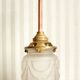 Suspension tulipe en verre & rosace en porcelaine 1920