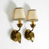 Two beautiful original Mid Century Modern floral wall lamps made of brass w