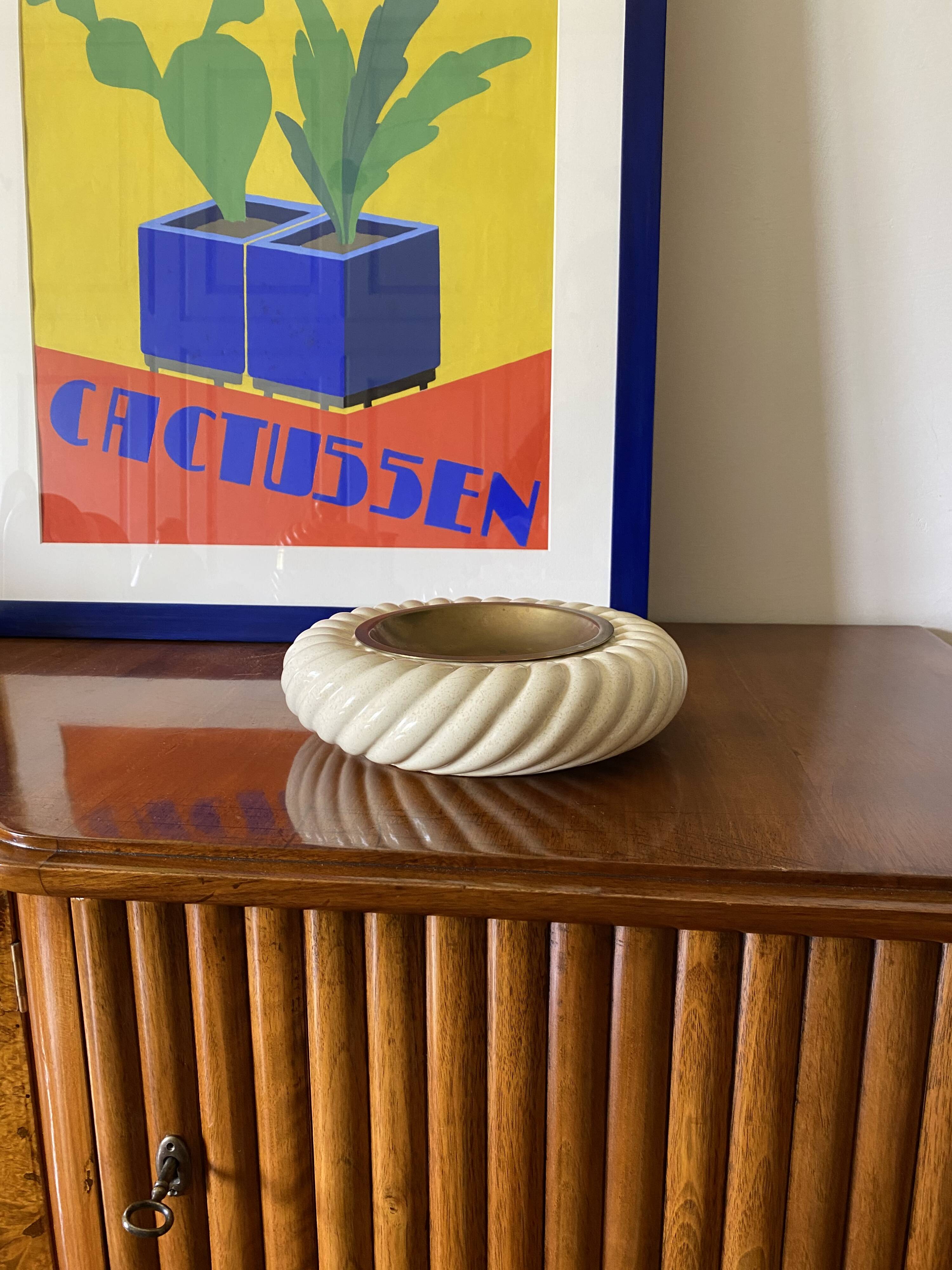 Tommaso Barbi, cream ceramic ashtray / vide poche, B Ceramiche, ca. 1970