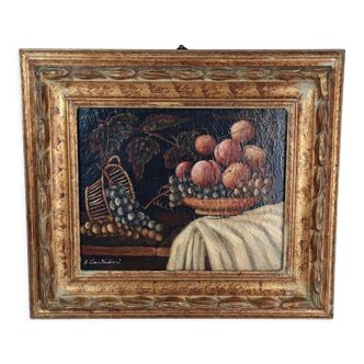 Nature morte aux fruits XIXe siècle signée cadre bois feuille d'or