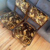 Set de 2 chaises vintage en velours oiseaux 1960-1970, état comme neuf.