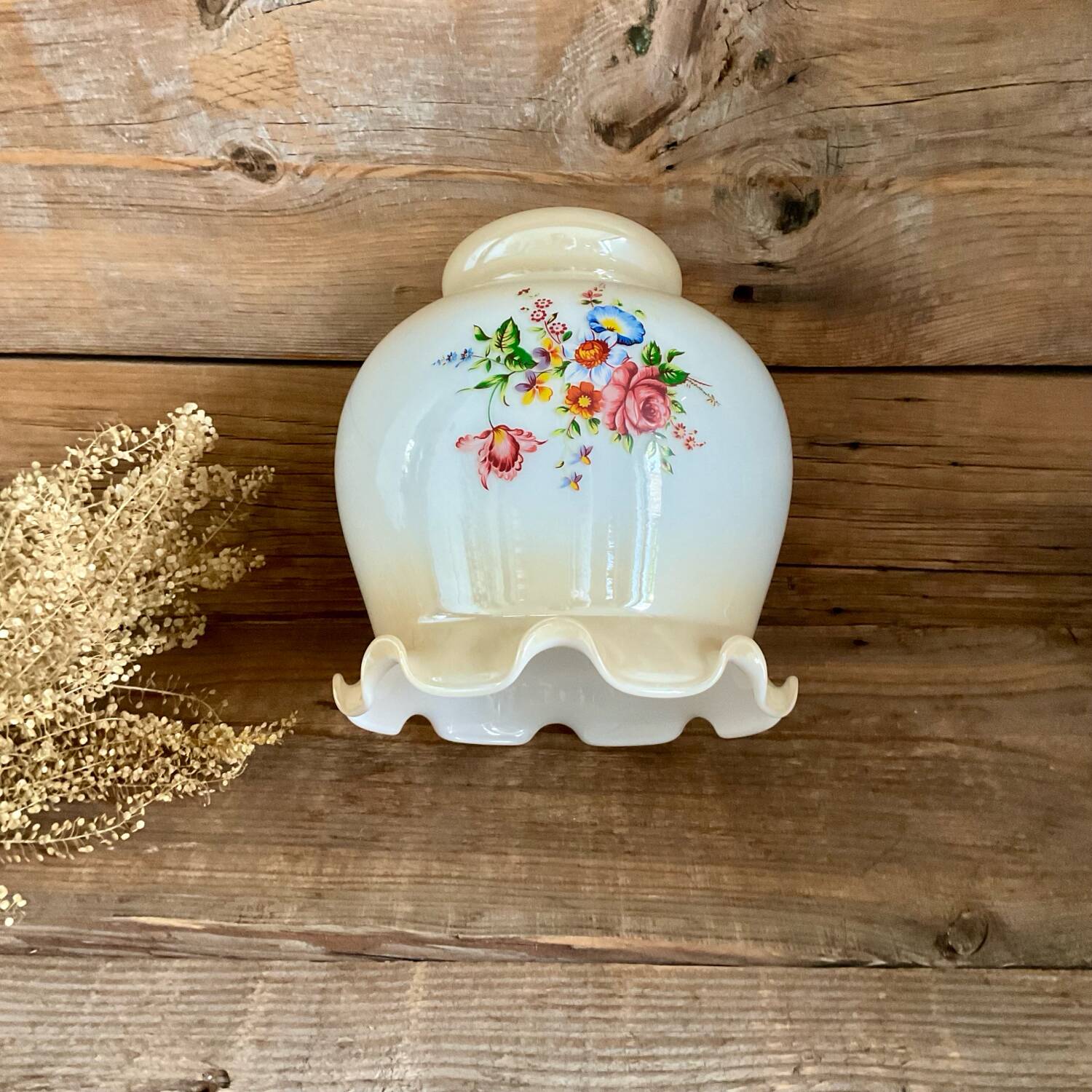 Opaline glass globe pendant light with flowers