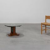 Art Deco Oak and Green Marble Coffee Table, France, 1920