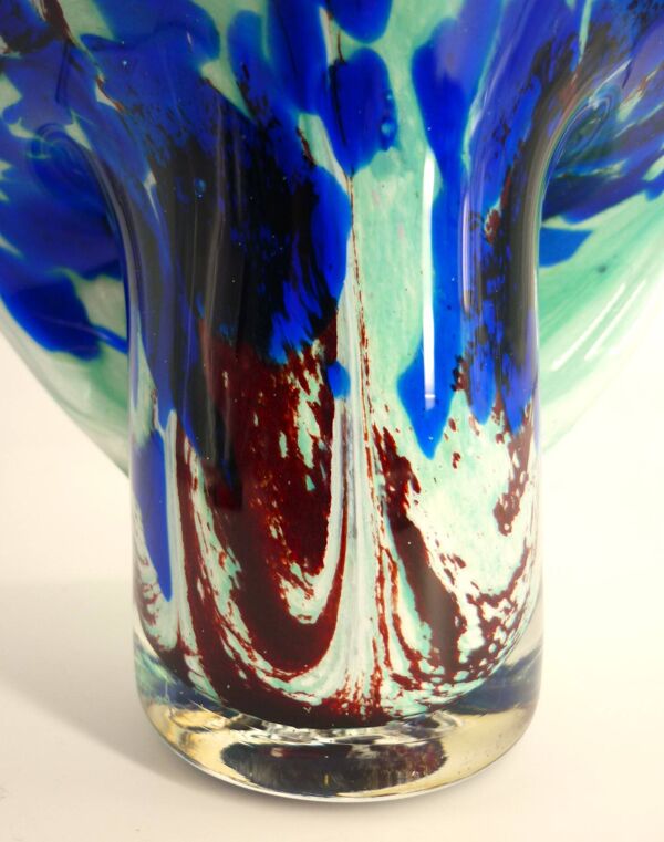 Vase, verre soufflé, inclusions, grand col, signé Jean Michel Gauthier 2005