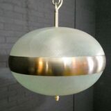 Vintage hanging lamp made of glass and chrome