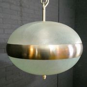 Vintage hanging lamp made of glass and chrome
