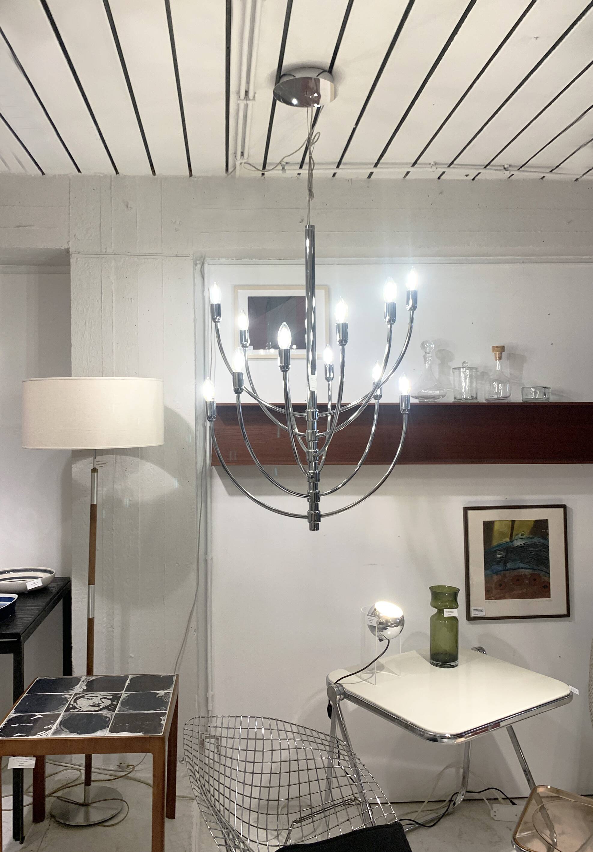 Chrome chandelier Piazza San Marco design Vico Magistretti for Oluce Italy