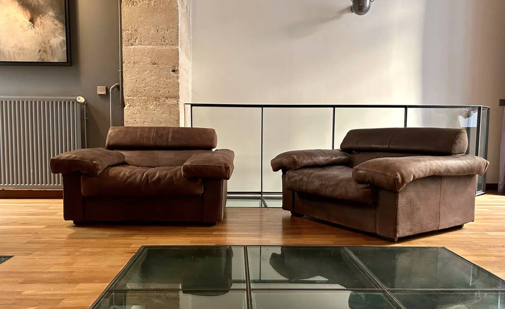 Paire de fauteuils Erasmo vintage, cuir marron, Scarpa pour BB Italia.