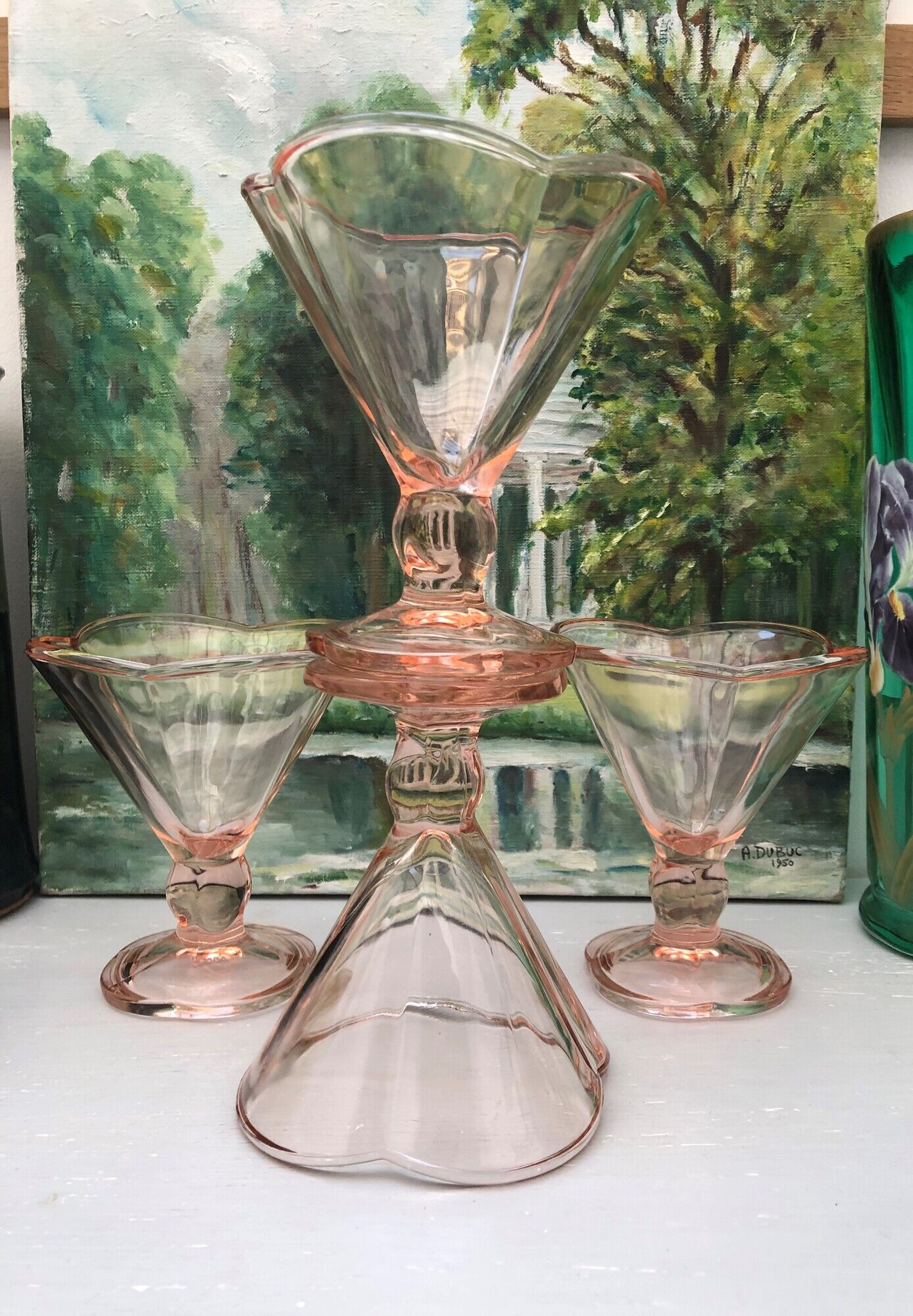 Set of 4 large ice cream bowls color rosaline vintage Italy