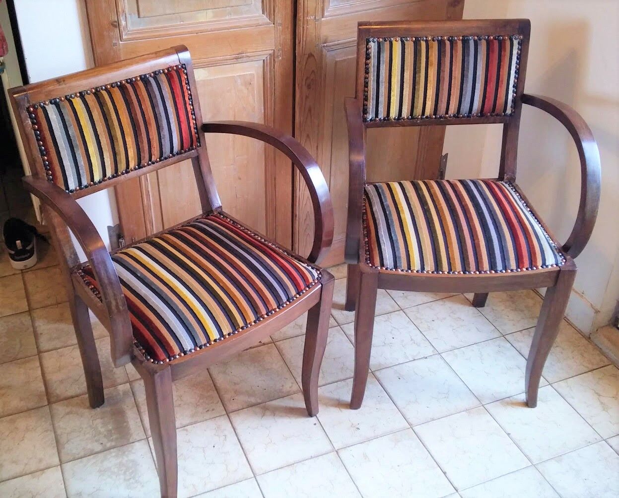 Pair of bridge armchairs from the 50s restyled for English boudoir