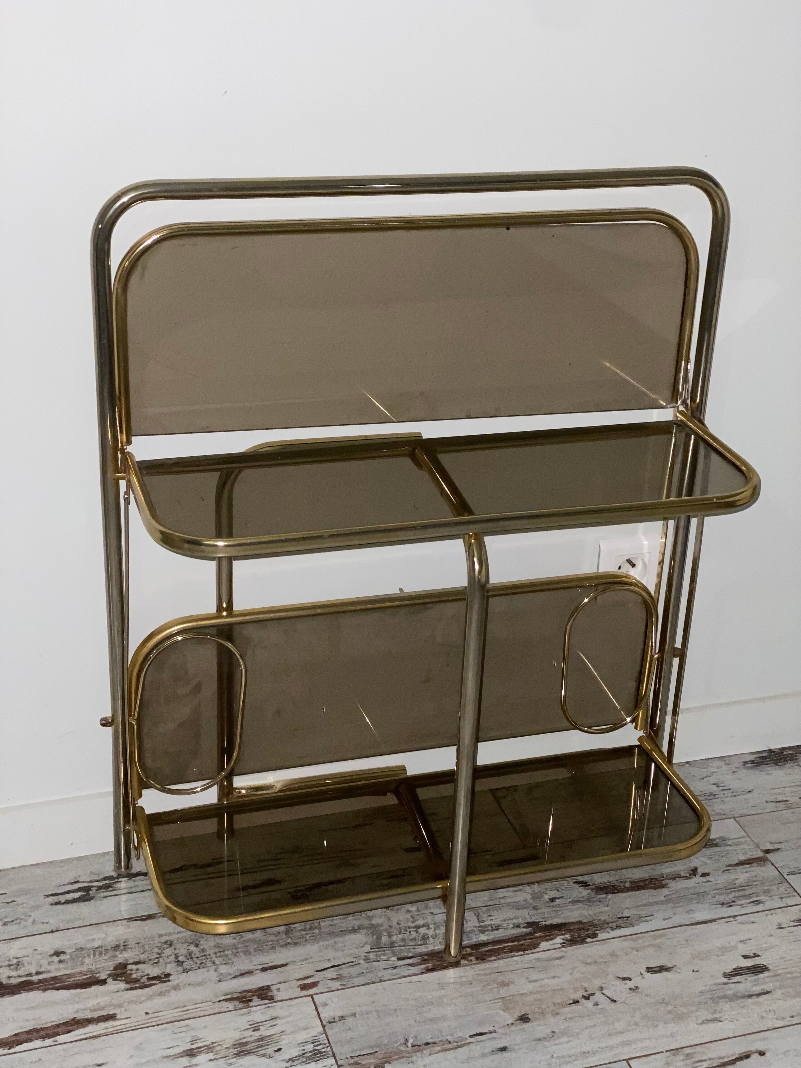Golden tubing bar and smoked glass top circa 60/70