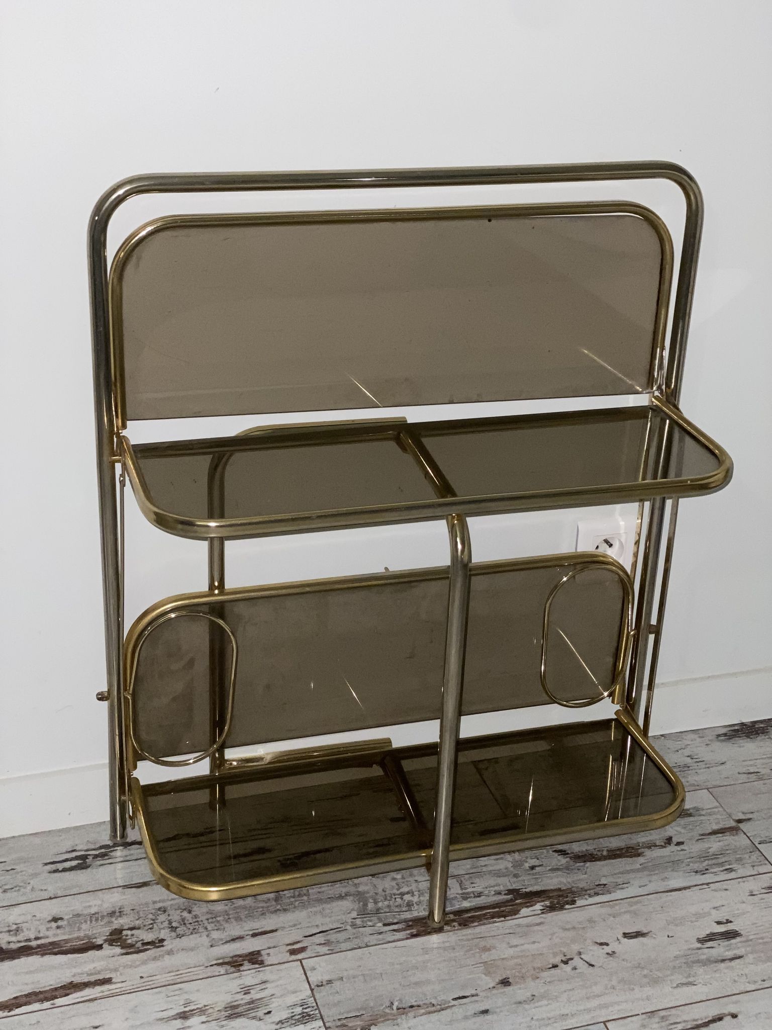 Golden tubing bar and smoked glass top circa 60/70