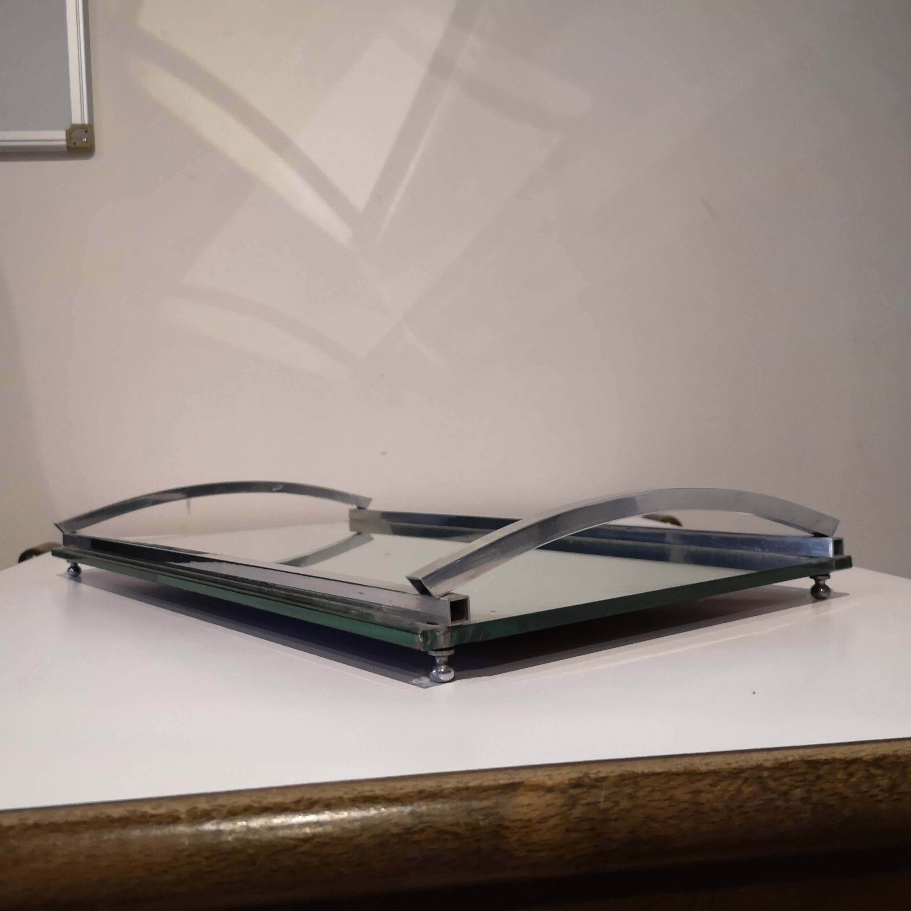DLG Adnet Modernist Art Deco Glass and Chromed Brass Serving Tray