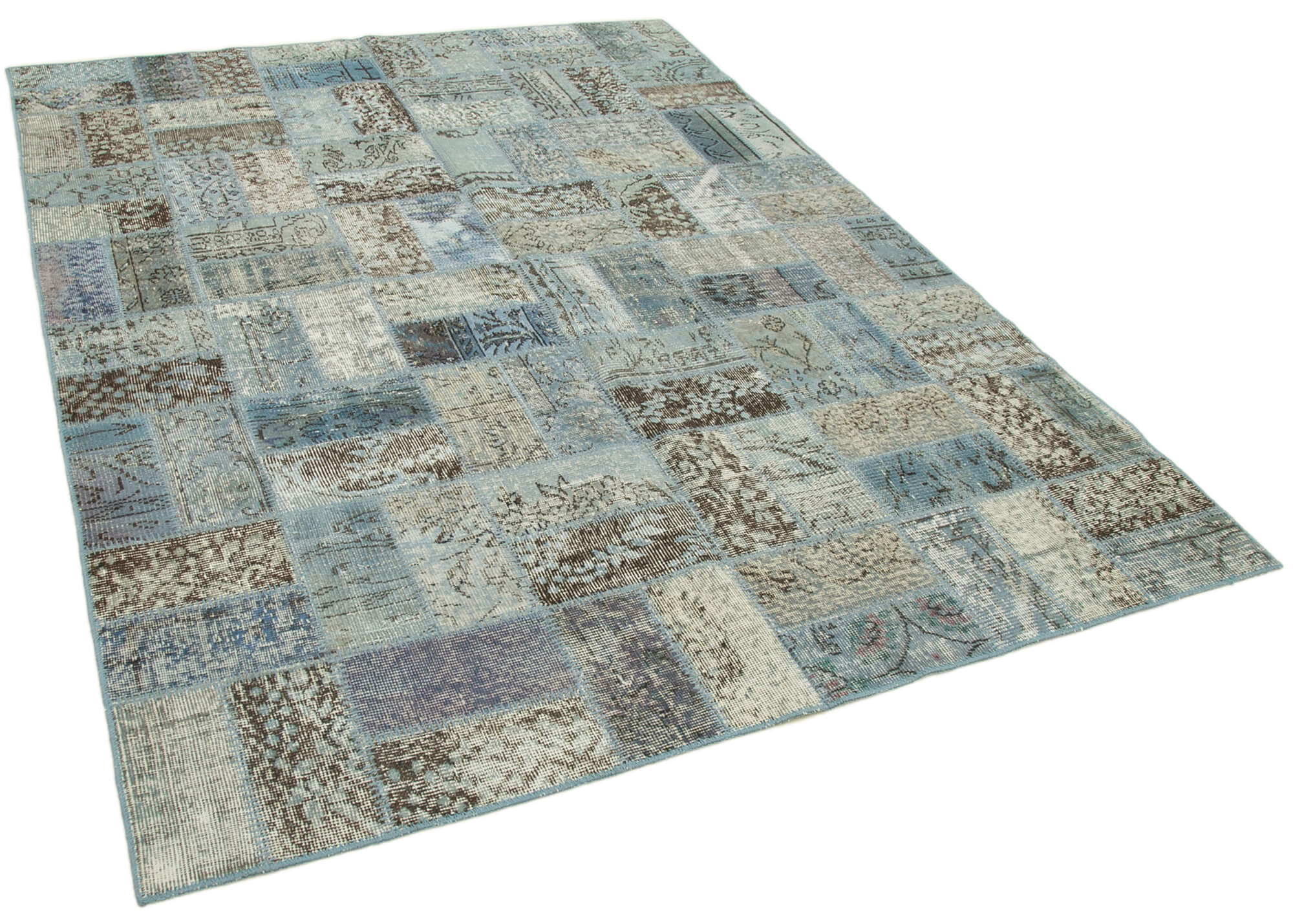 Handwoven turkish contemporary 178 cm x 235 cm blue patchwork carpet