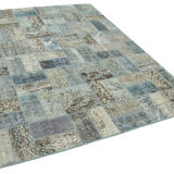 Handwoven turkish contemporary 178 cm x 235 cm blue patchwork carpet