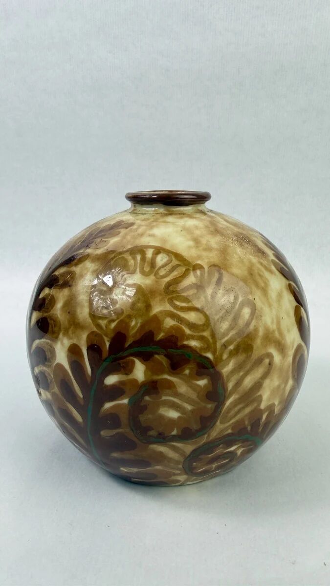 Camille Tharaud, round vase model Fougères, Limoges, Art Deco circa 1930