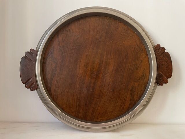 Plateau Art deo wood and silver metal
