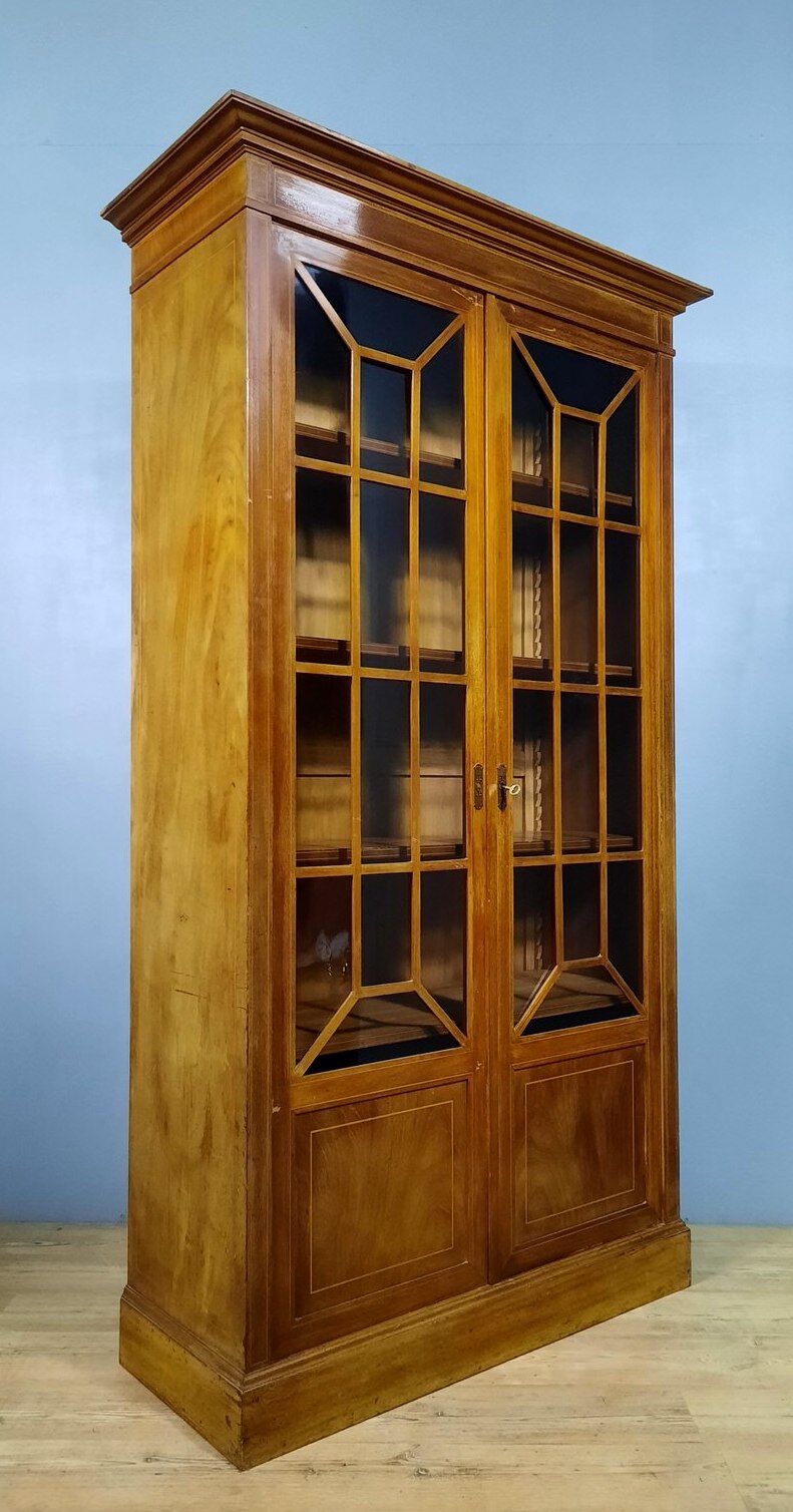 English library in mahogany and clear maple fillets circa 1900-1930