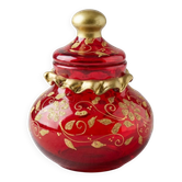 Ancienne bonbonnière en verre rouge rubis & dorures florales – Décorat
