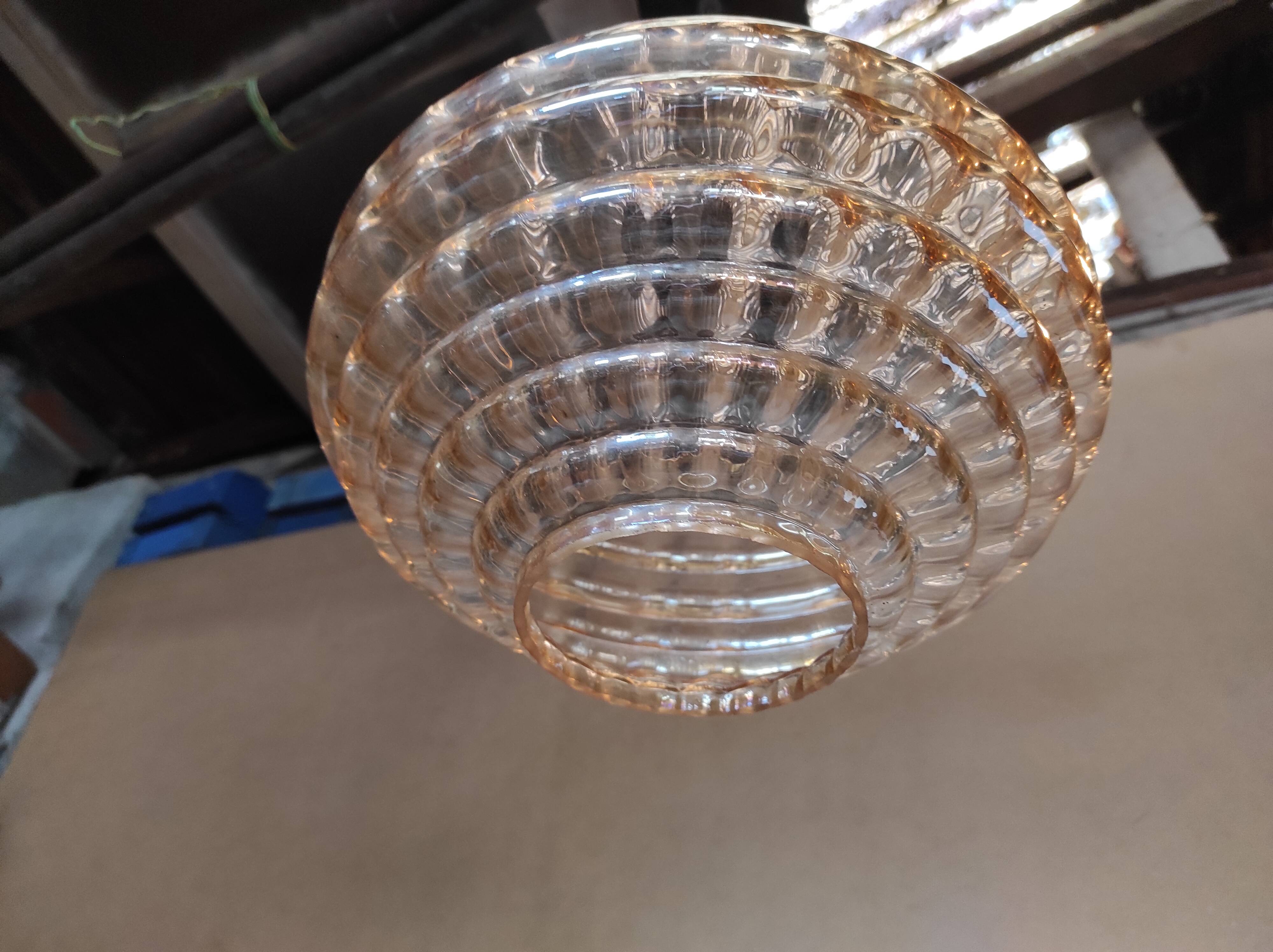 Lampe suspension vintage en verre marron transparent ondulé