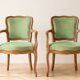 Set of 4 Louis XV style cabriolet armchairs in green fabric.