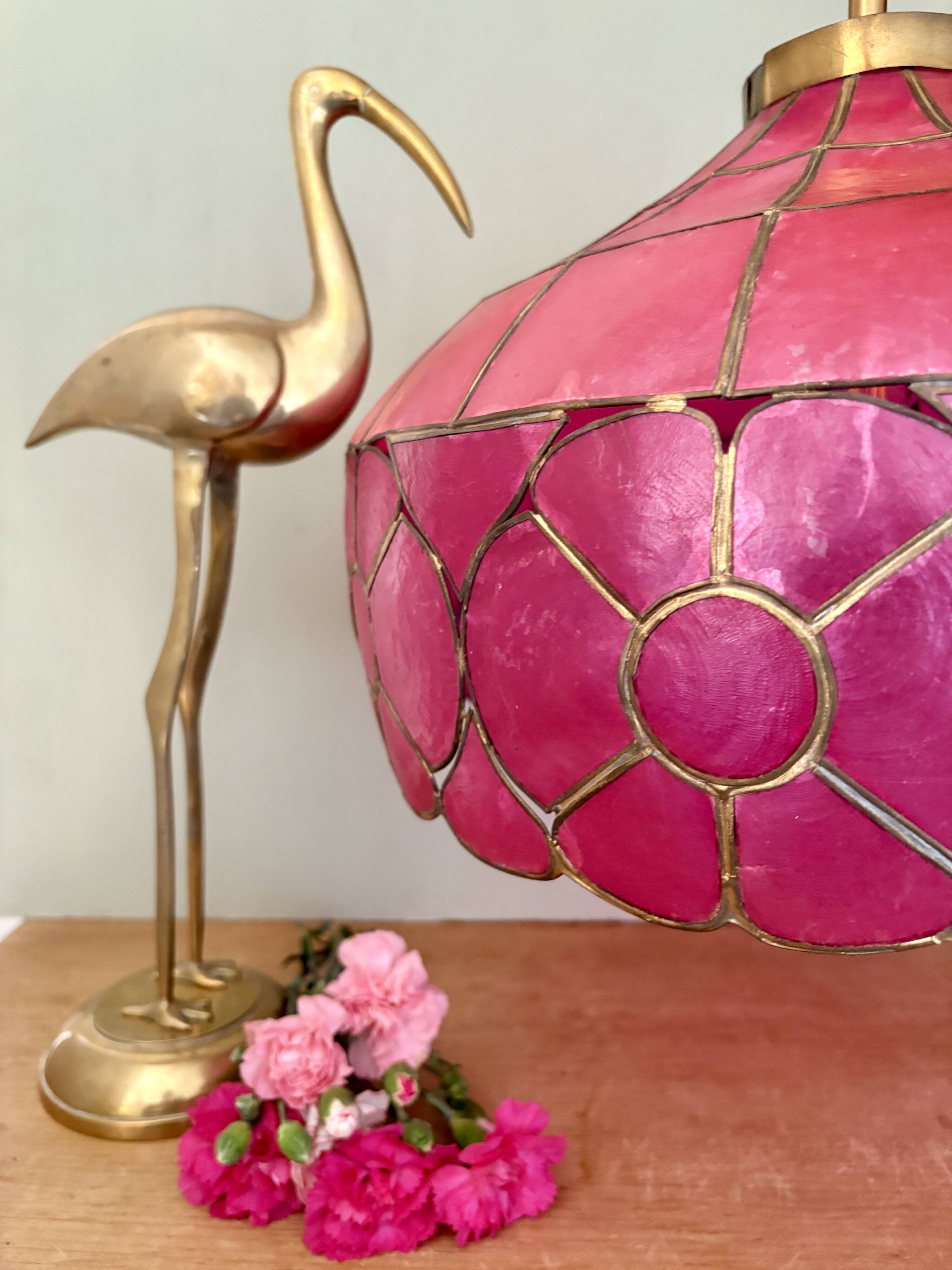 Suspension abat-jour vintage en nacre rose