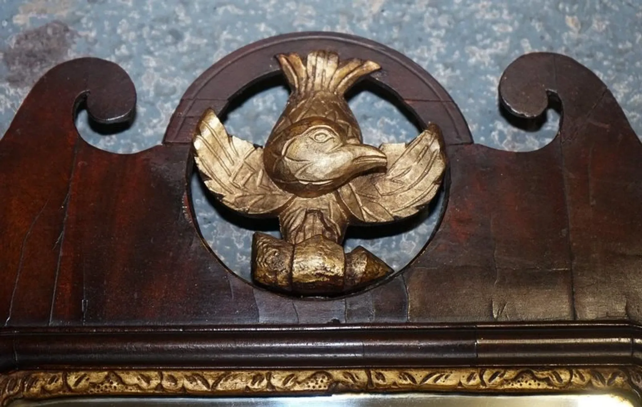 Antique Chippendale Wall Mirror in Gilded Wood with Phoenix, 1760s