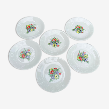 Lot 6 assiettes plates Gien motif anémones