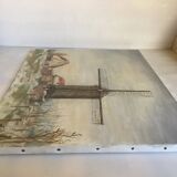 Painting winter landscape with a mill oil on canvas signed