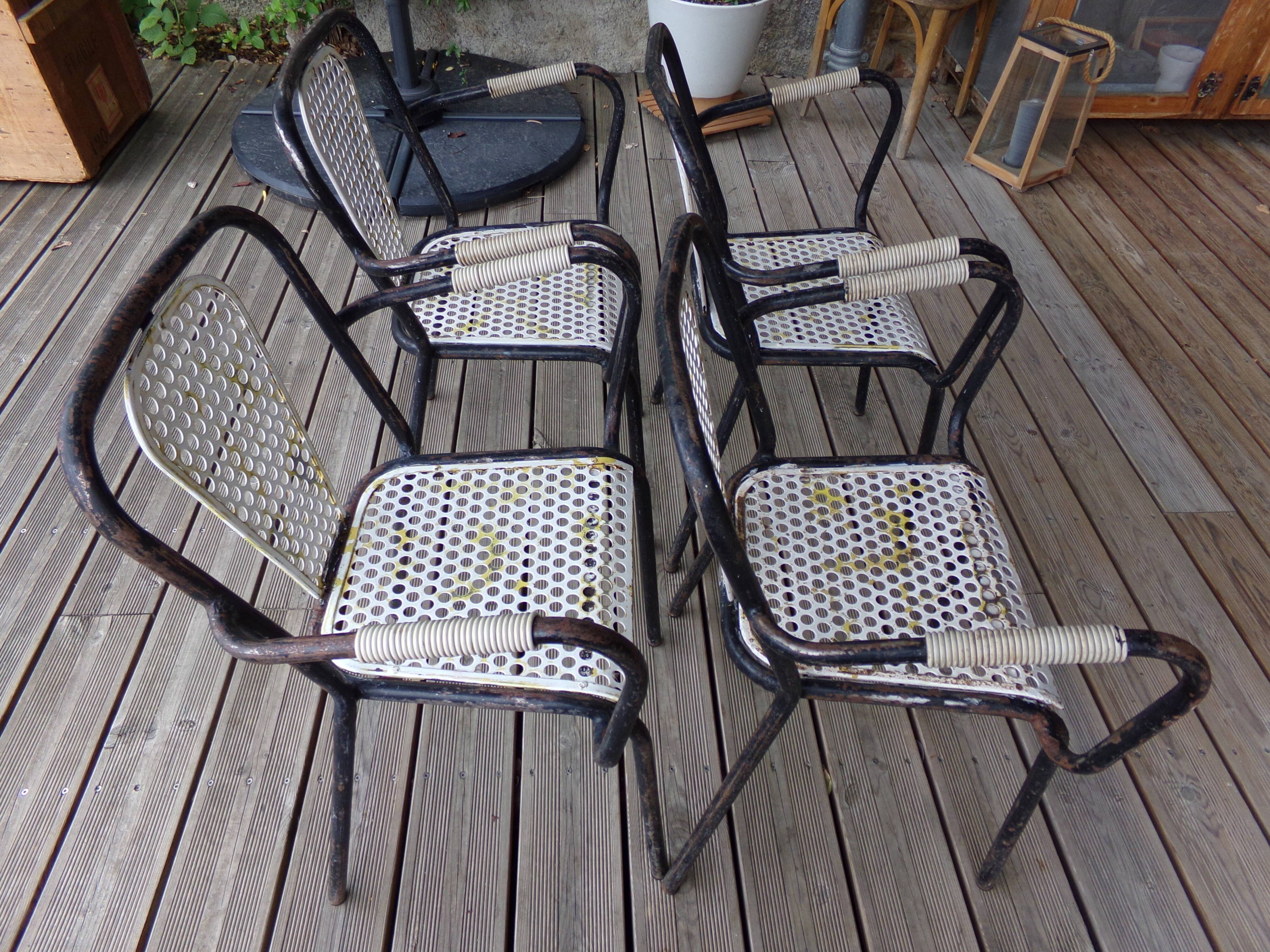 4 armchairs chairs Seducta perforated steel 50s by René Malaval
