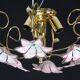 Set of 3 Charming Murano Vintage Ceiling Light Pink Flowers, 1970s