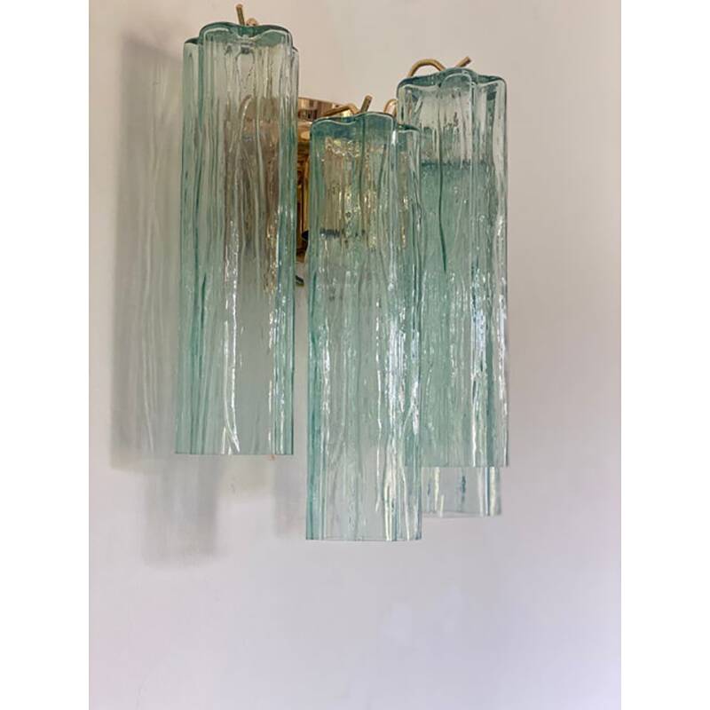 Italian Wall Light Green “Tronchi” Murano Glass Wall Sconce