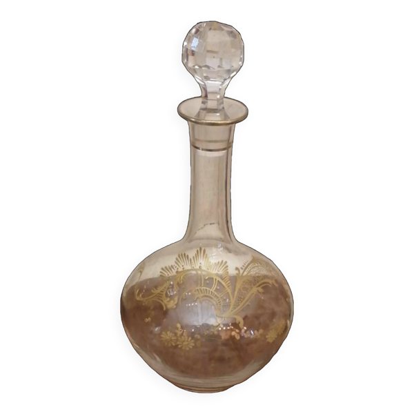 Ancienne carafe en cristal décor doré
