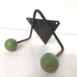 Coat rack V hooks balls green wood