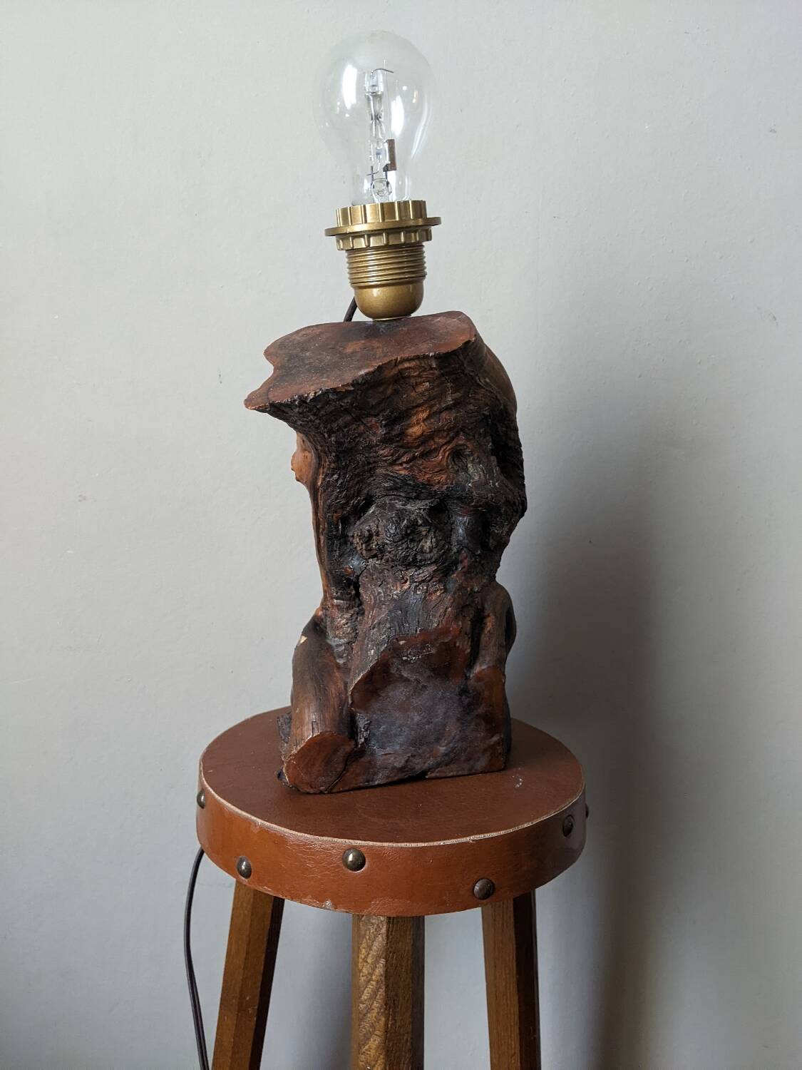 Olive wood lamp base folk art country decoration