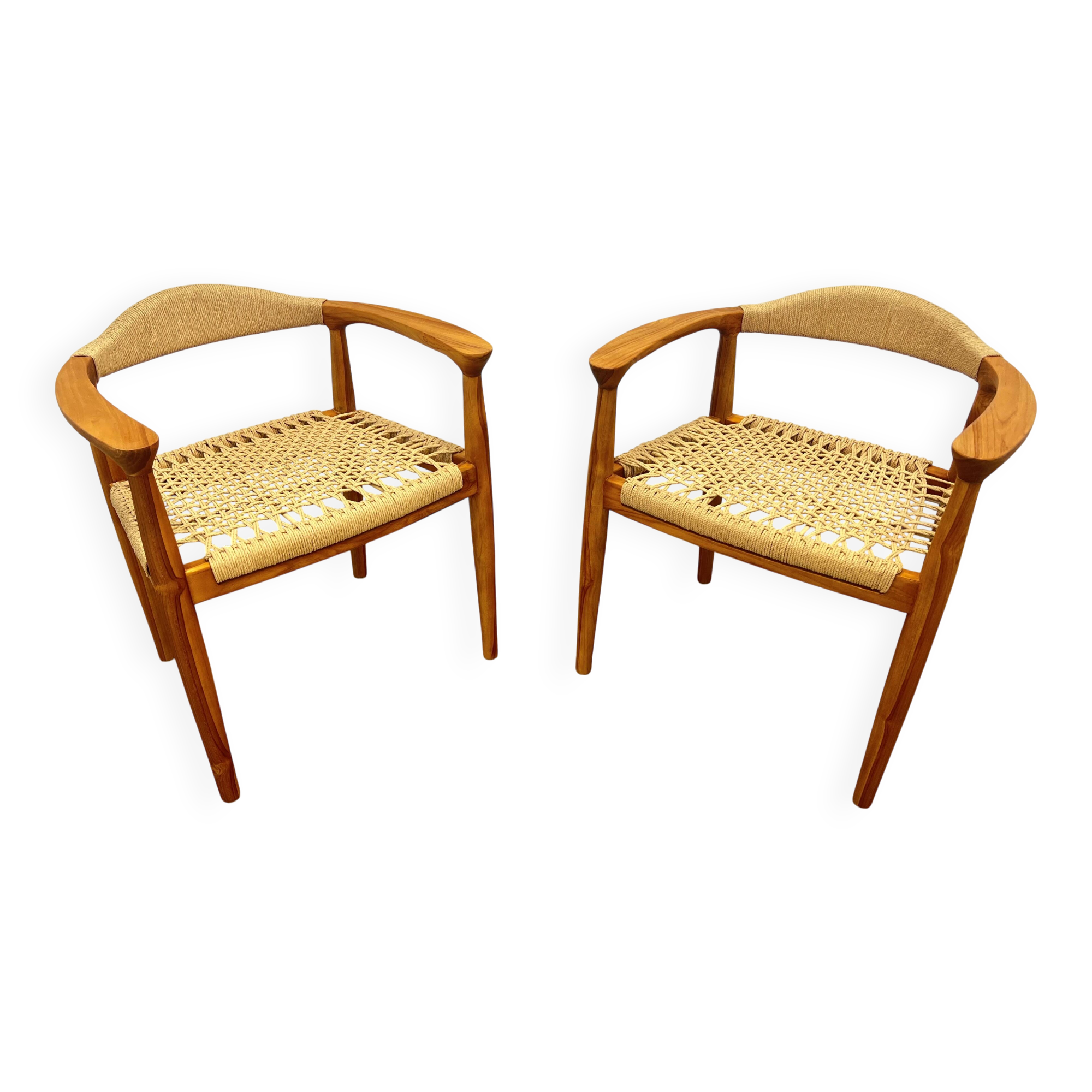 Paire de fauteuils scandinave en teck tressé