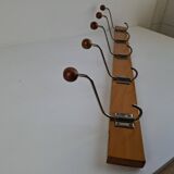 Czechoslovak Midcentury Wooden and Metal Wall Coat Rack, 1960s
