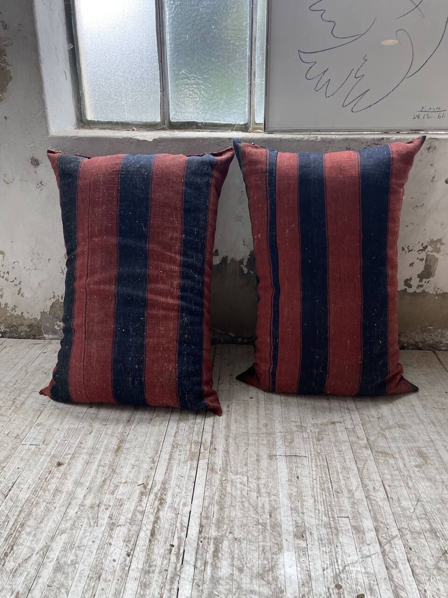 Pair of vintage XXL Kilim cushions