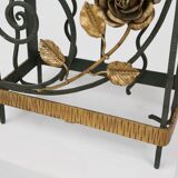 Art deco wrought iron umbrella stand with floral decoration, France ca. 1930
