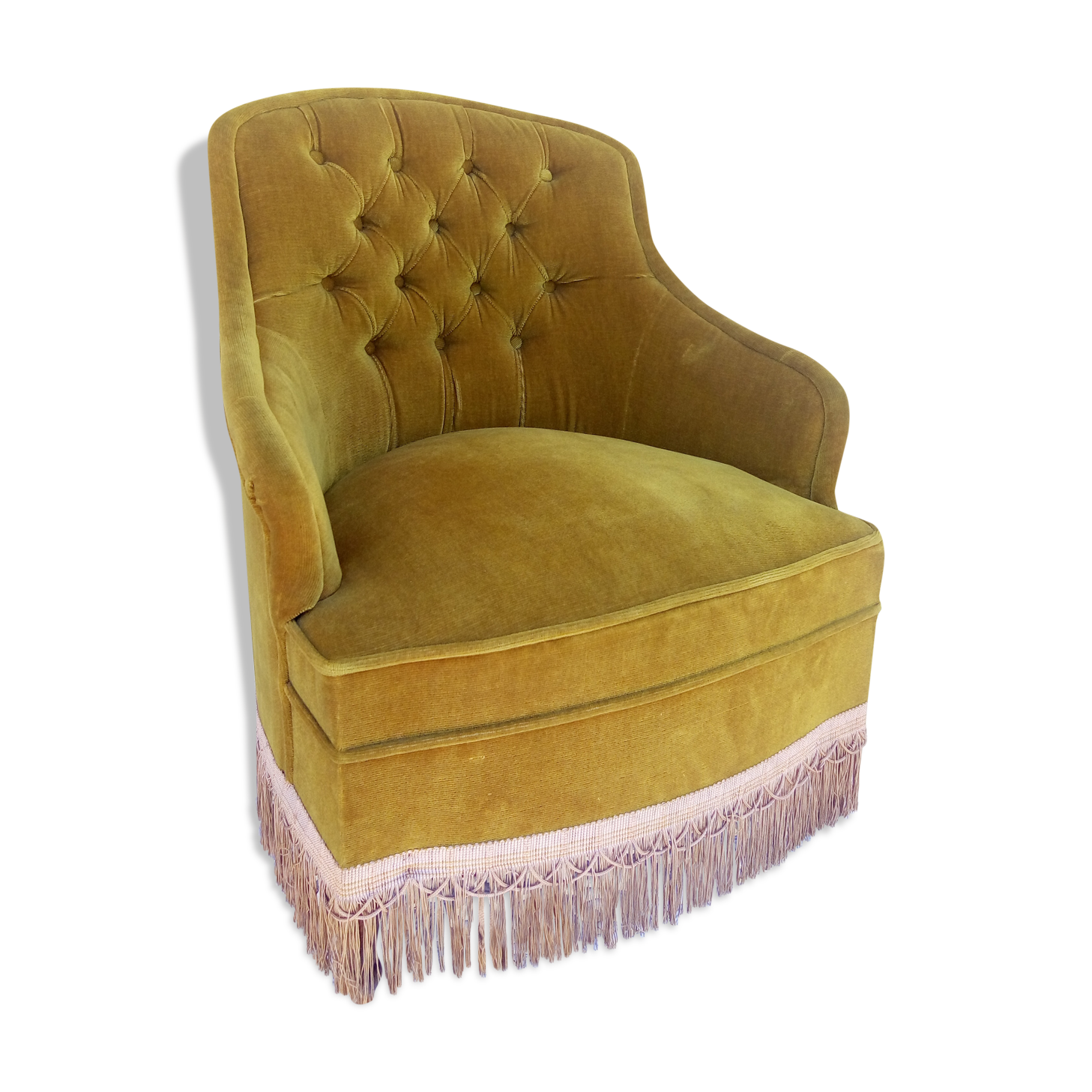 Mustard yellow velvet toad armchair