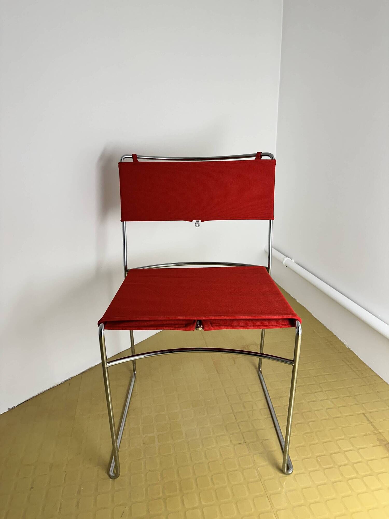 Delfina Chair Enzo Mari for Rexite 1974 Chrome Steel Kvadrat Field Fabric