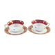 Pair of lunch cup and subcup in porcelain limoges red headband