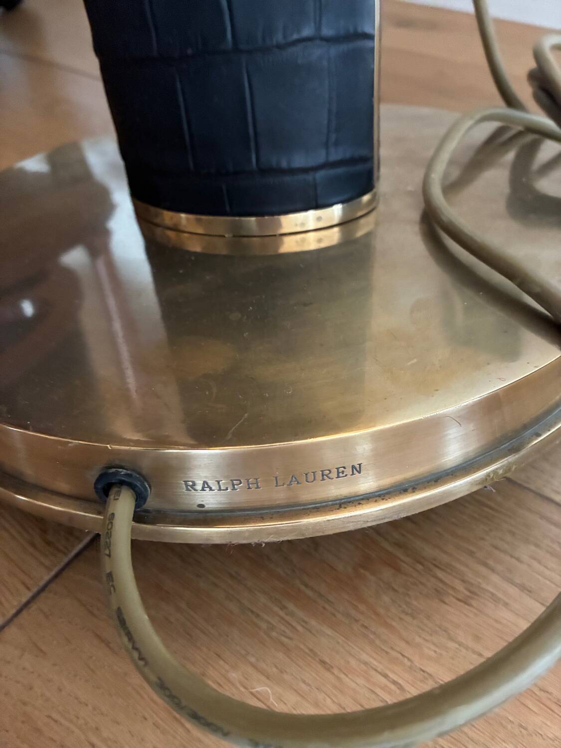 Large Ralph Lauren floor lamp in leather and brass
