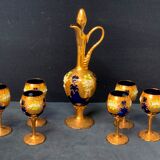 Carafe en verre de Murano réglée avec six verres à vin 24K Gold Leaf – Bleu.