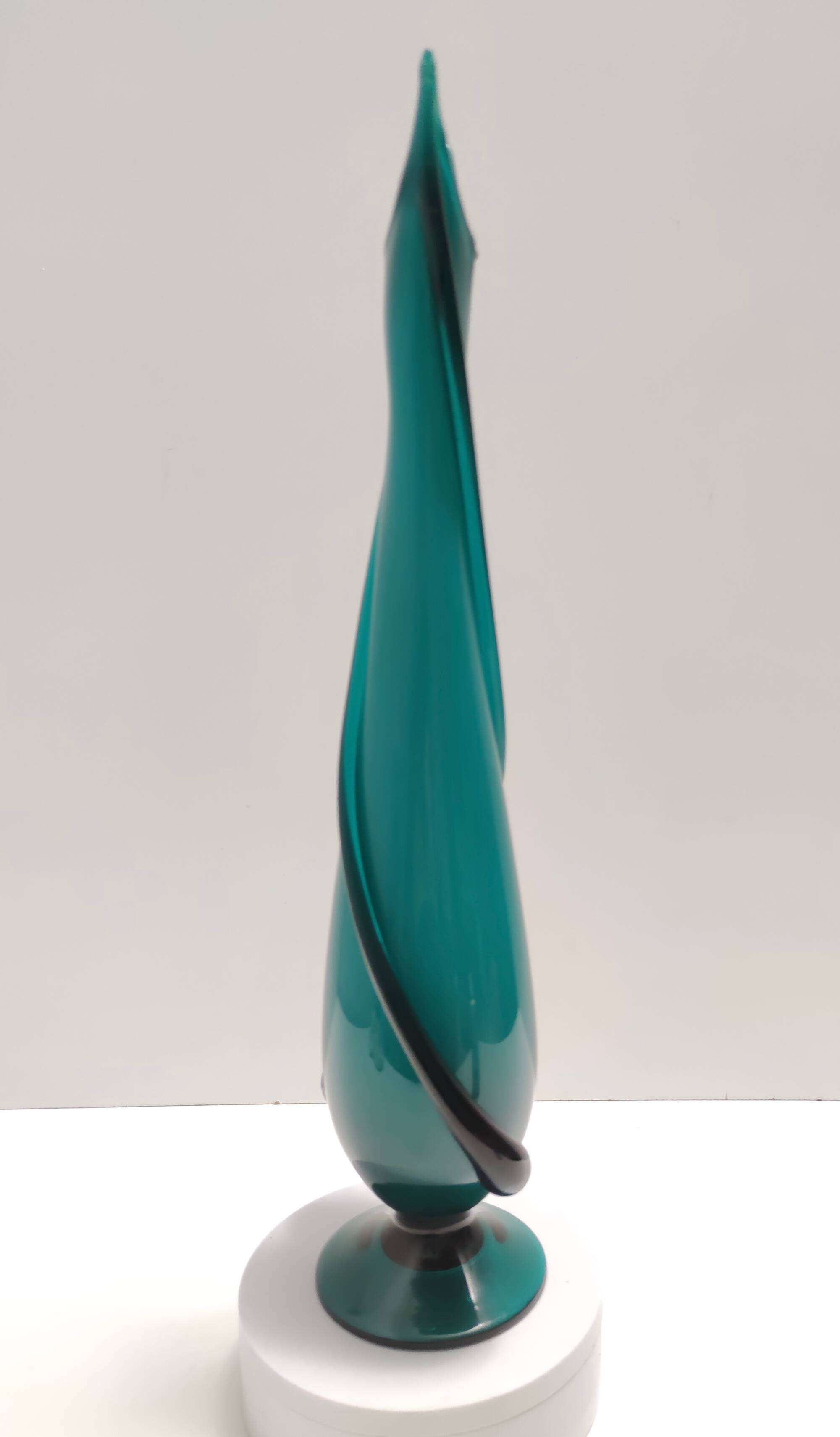 Teal Encased and Hand-Blown Murano Glass Flower Vase, Italy