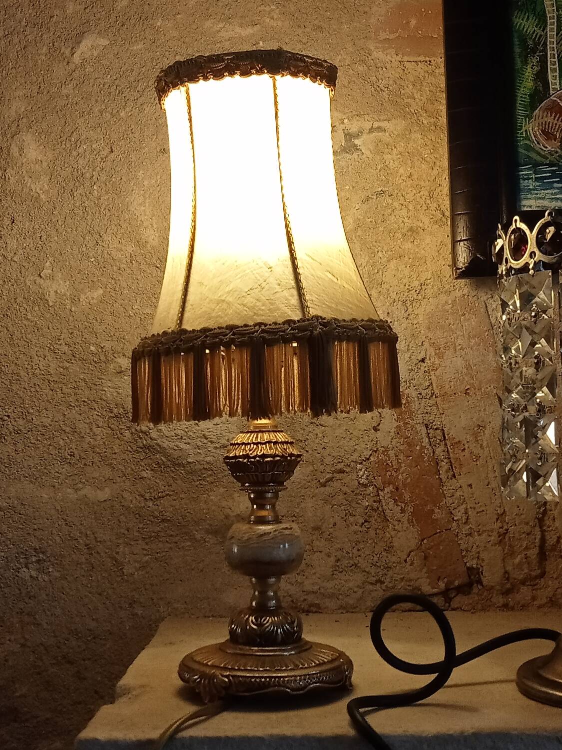 Table lamp in spelter and onyx