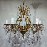6-light bronze and crystal cage chandelier
