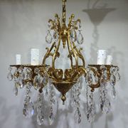 Lustre cage 6 lumières bronze et cristal